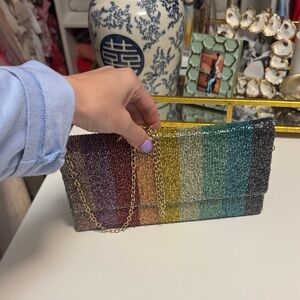 Source Unknown Rainbow Beaded Clutch with Gold Chain